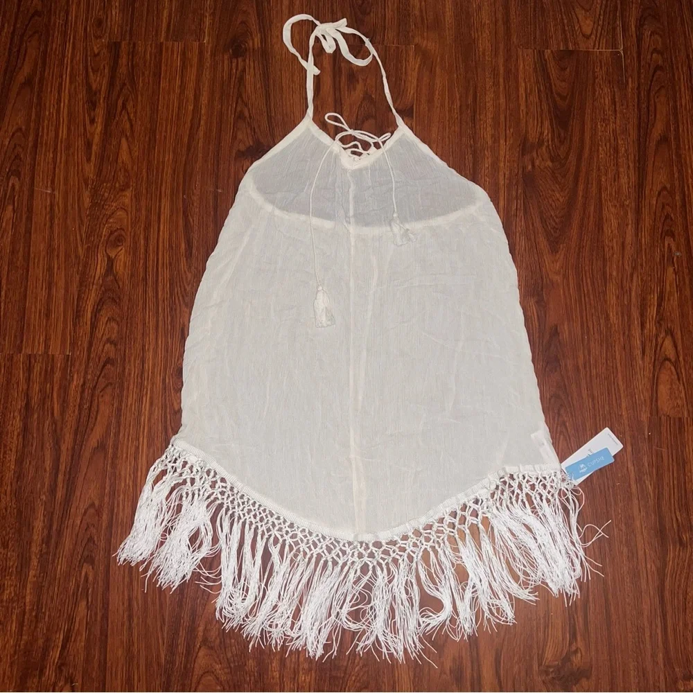 Cupshe Cream Fringe Halter Beach Cover-Up - Picture 3 of 9